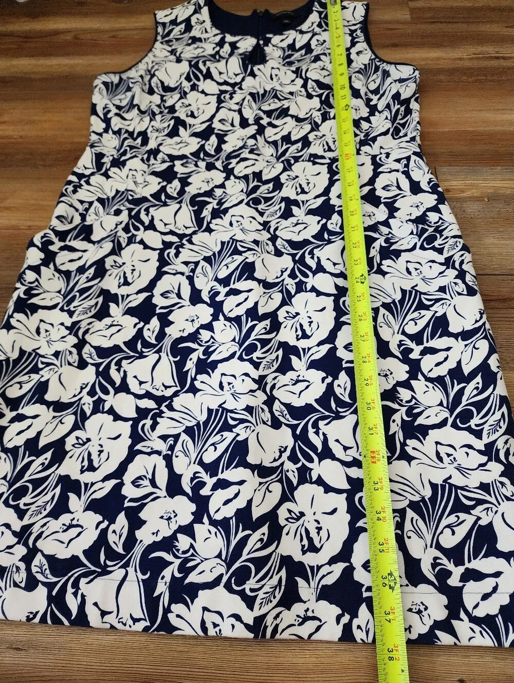 Lands' End Sleeveless Dress Women's 16 Petite Navy Blue Floral